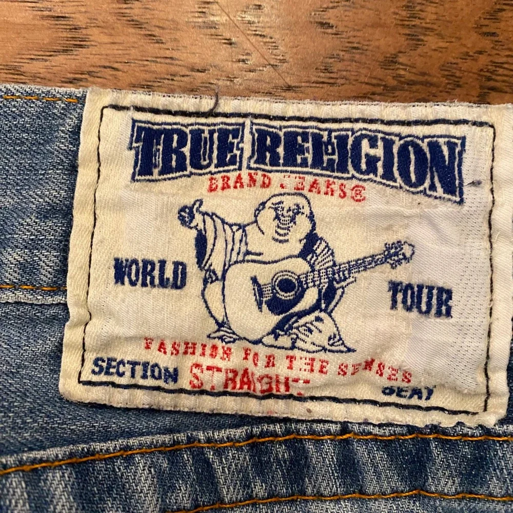 True Religion Straight Leg Jeans Mens 36 Blue Orange Stitching Made in USA